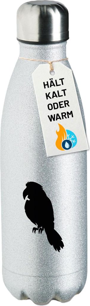 Huuraa Trinkflasche Papagei Silhouette 500ml Silver Edelstahl Wasserflasche Trinkflasche Geschenkidee
