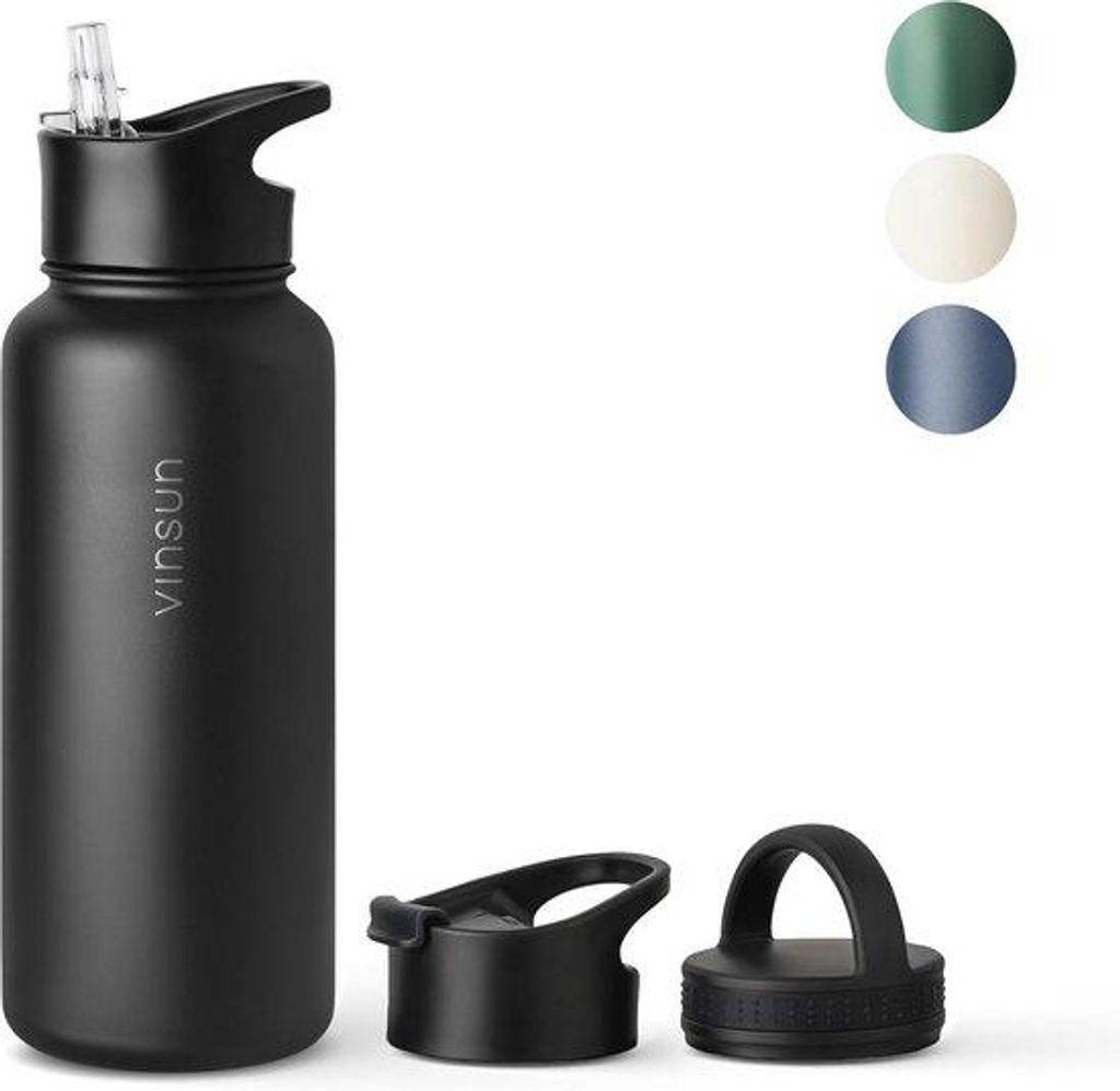 Edelstahl-Trinkflasche Schwarz 1L Doppelwandig BPA-frei Sport
