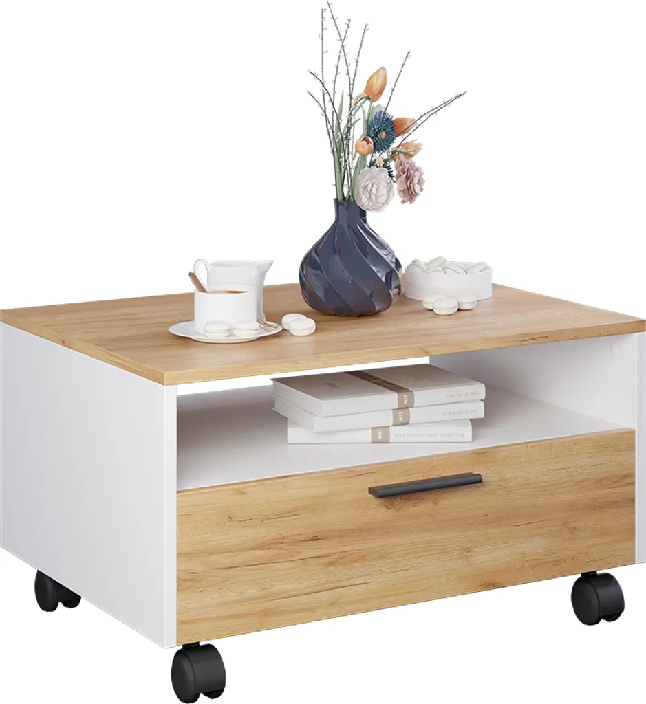 Table basse bois blanc et or Vicco Bibo - Structure robuste 70cm