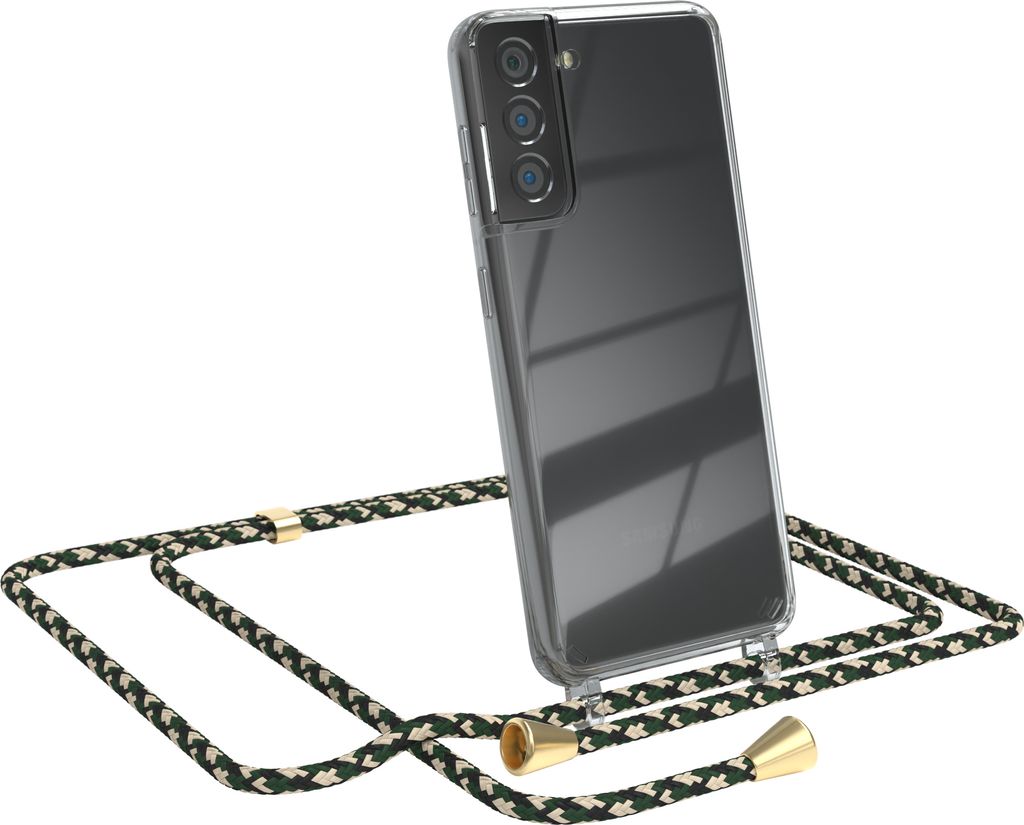 EAZY CASE Handykette kompatibel mit Samsung Galaxy S21 5G, Handyhülle mit Umhängeband, Handykordel, Schutzhülle Clear, Band in Grün