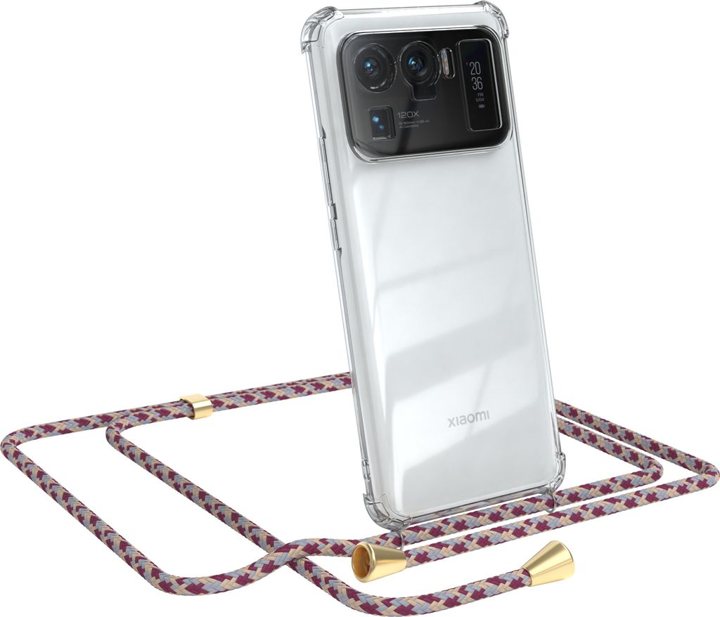 EAZY CASE Handykette kompatibel mit Xiaomi Mi 11 Ultra, Handyhülle mit Umhängeband, Handykordel, Schutzhülle Clear, Band in Rot