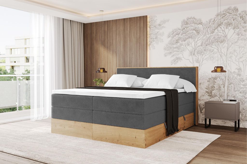 ALTDECOR BOXSPRINGBETT mit 2xBettkasten und Lattenrost, Topper, Boxbett, Polsterbett mit Bettkasten mit Stauraum und Kopfteil mit Matratze H3/H4 - ...