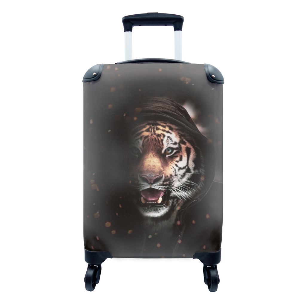 MuchoWow Koffer Handgepäck Trolley Rollkoffer Kleine Reisekoffer mit 4 Rollen - Tiger - Schatten - Felinen - Cabin Size < 55x40x23 cm & 55x40x20...