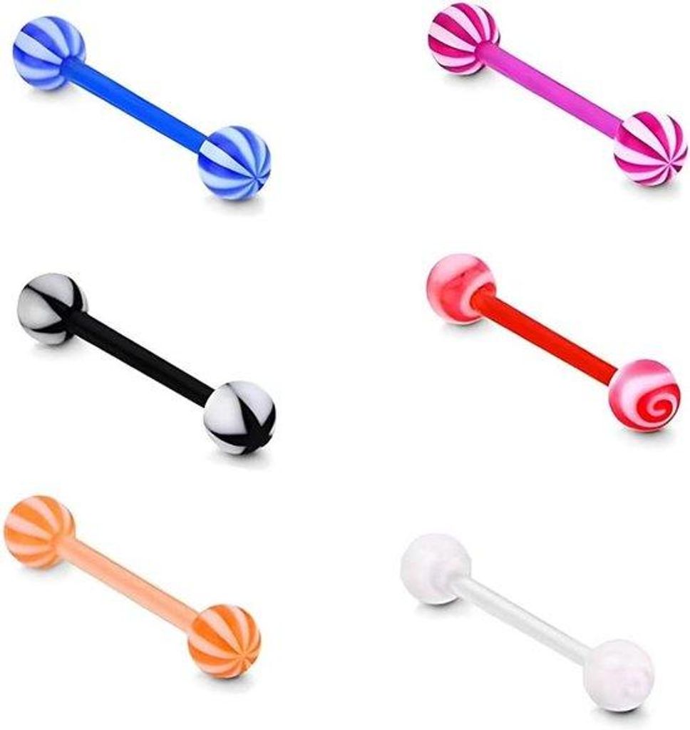 Teflon- Piercingset 16 mm 14 g flexibel 6 Stück schwarz Kunststoff