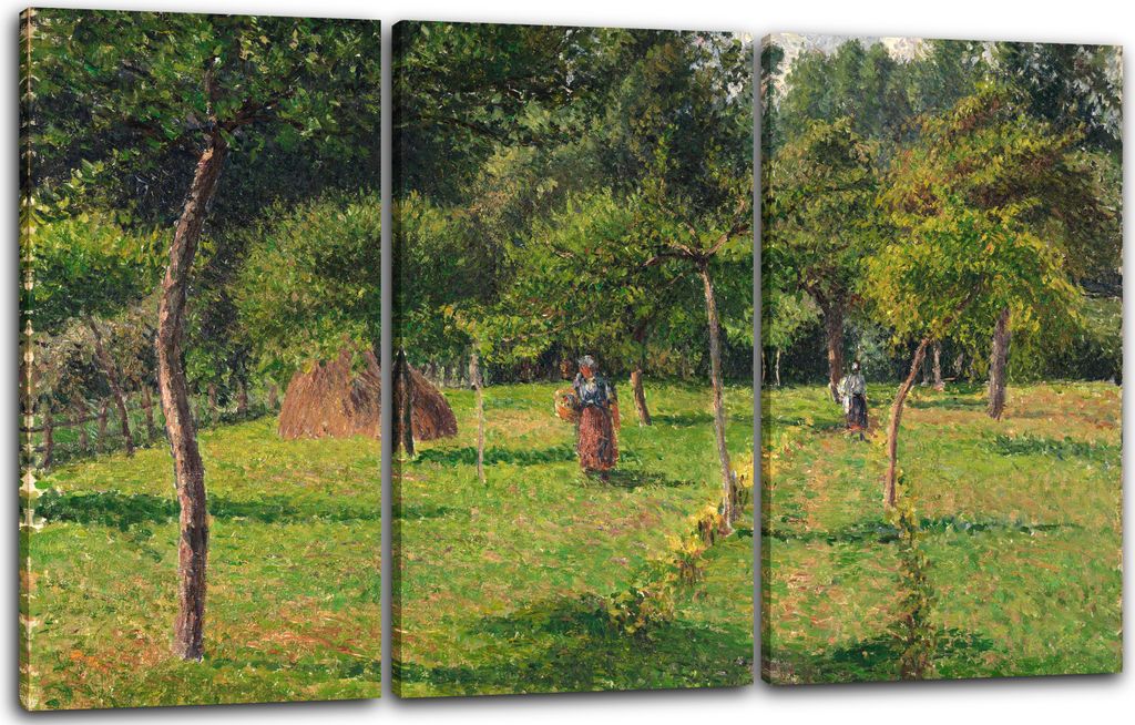 Leinwandbild 3-teilig (120x80cm): Camille Pissarro - Le jardin à Éragny, echter Holz-Keilrahmen inkl. Aufhänger, handgefertigt in Deutschland
