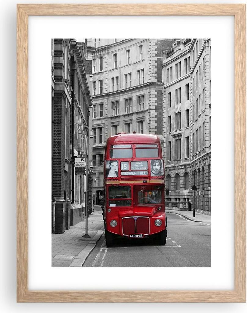 Gerahmtes Poster - Rahmen in heller Eiche - Bus england Produktbild 