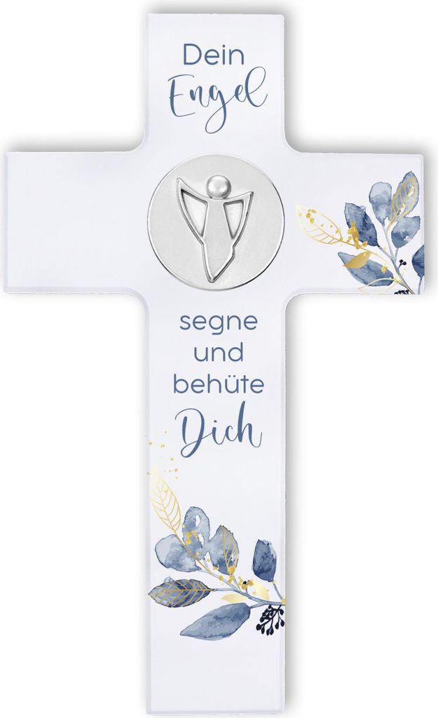 FRITZ COX Holzkreuz "Dein Schutzengel segne und behüte Dich" - mit Engelmünze | ein christliches Geschenk für Kinder und wunderschön im Kinderz...