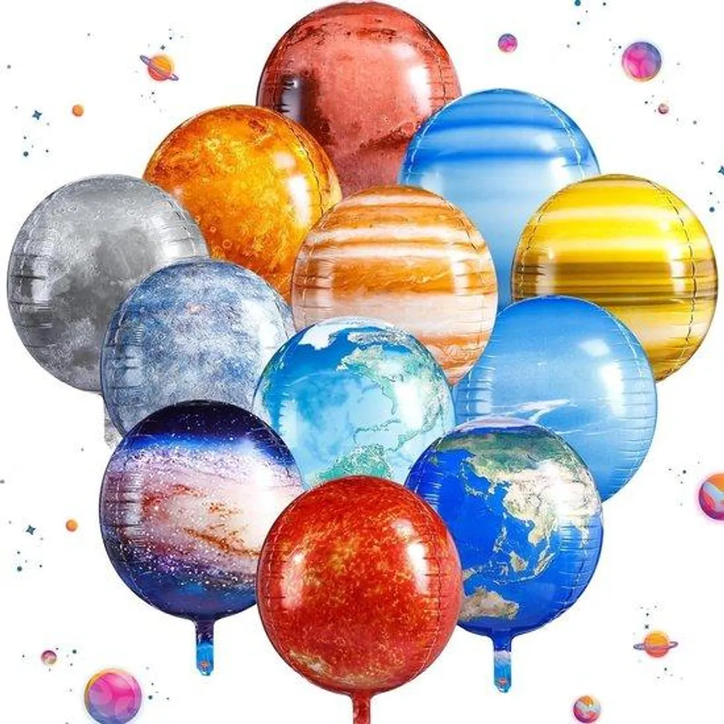 Ballons Espace Lot de 12 Planètes 4D 55cm en Aluminium pour Anniversaire