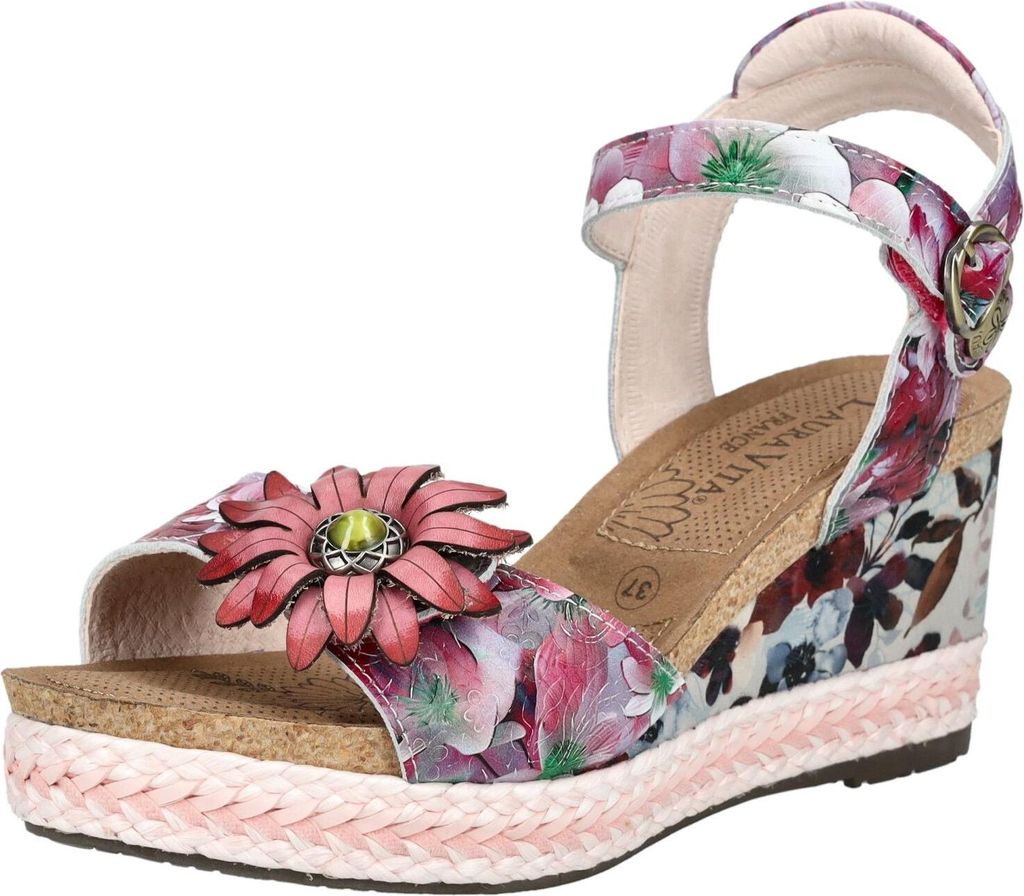 Laura Vita Damen Sandalette Plateau Blumenmuster Keilabsatz Facyo 75, Größe:39 EU, Farbe:Lila