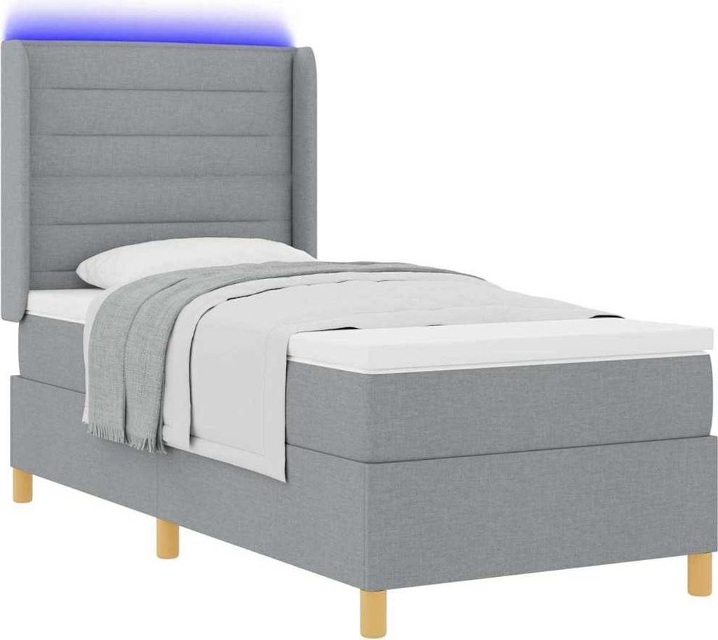 Boxspringbett mit Matratze Hellgrau 90 x 200 cm Stoff