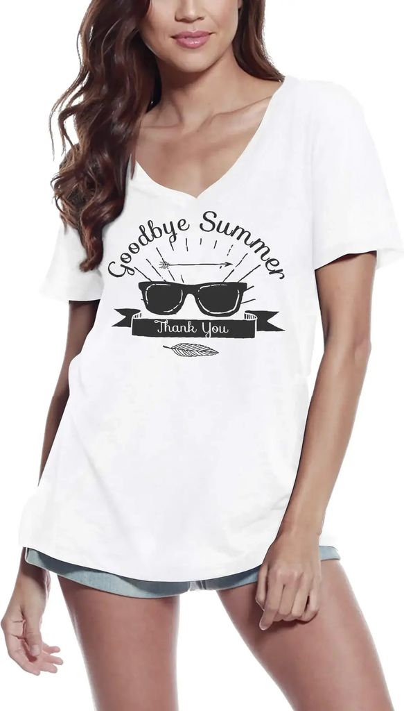 Damen Grafik T-Shirt V-Ausschnitt Auf Wiedersehen Sommer – Goodbye Summer – Öko-Verantwortlich Vintage Jahrgang Kurzarm Lustige Druck Geburtstag