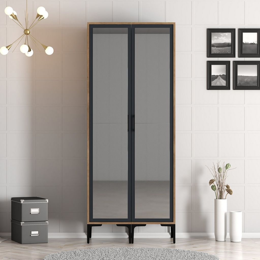 Skye Decor, Kumsal RR - Walnut, Anthracite, Kleiderschrank, Nussbaum, 100 % MELAMINBESCHICHTETE SPANPLATTEN, 80 x 201,4 x 47,5 cm