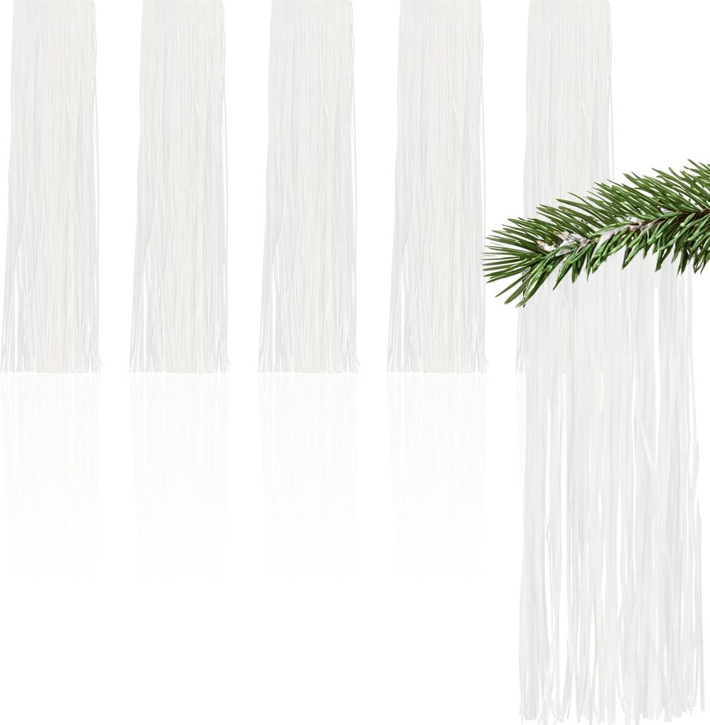 com-four 5x Lametta - weiße Lametta Girlande für Weihnachten - Christbaumschmuck für den Tannenbaum - Lametta-Vorhang mit glatten Fäden