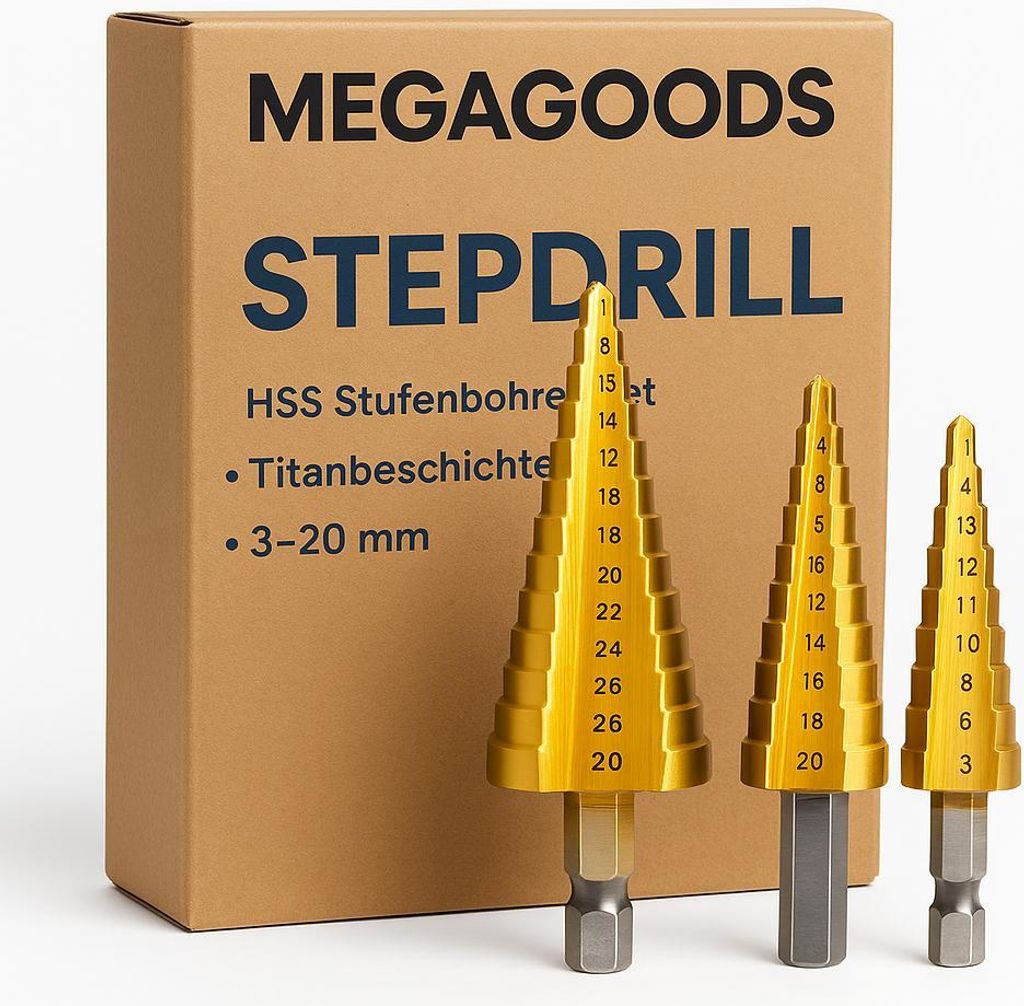 HSS Stufenbohrer Set Titan 3–20 mm für Metall Holz Kunststoff DE.