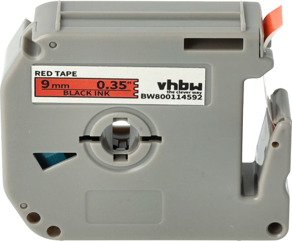 vhbw Schriftband-Kassette kompatibel mit Brother PT PT-65SCCP, PT-70BM, PT-70BBVP, PT-70, PT-65VP, PT-65SL Etiketten-Drucker 8m x 9mm Schwarz auf Rot