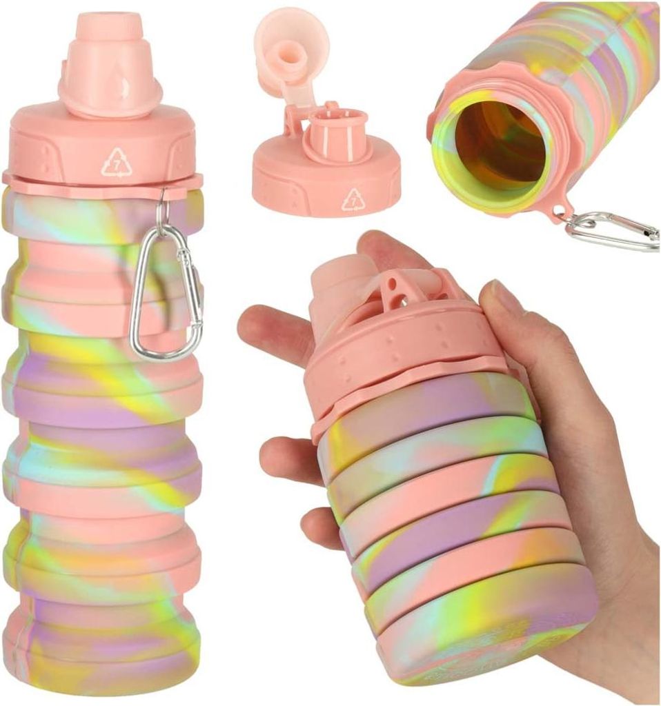 Faltbare Sport-Wasserflasche aus Silikon, 500 ml, Regenbogen