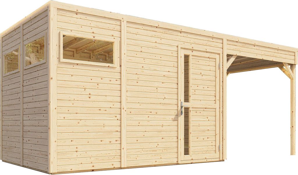 Gartenhaus 2,34 x 5,58 Meter (inkl. Dach) | aus vorgefertigten Elementen| unbehandelt | mit Flachdach