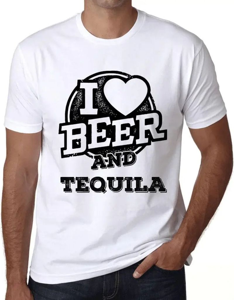 Herren Grafik T-Shirt Ich liebe Bier und Tequila – I Love Beer And Tequila – Öko-Verantwortlich Vintage Jahrgang Kurzarm Lustige Druck Geburtstag