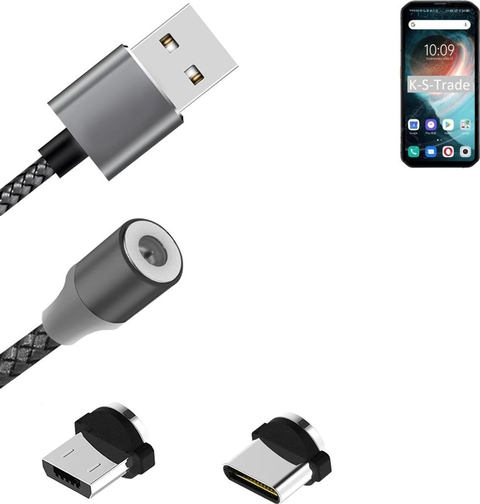 K-S-Trade Hochwertiges Magnet-Lade-kabel Sync-Kabel Daten-Kabel kompatibel mit Blackview BL6000 Pro mit USB-Typ-C-Anschluss und Micro-USB-Anschluss 2A