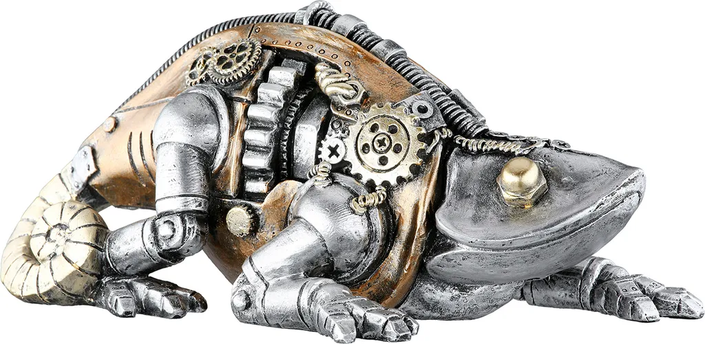 Statue Décorative Caméléon Steampunk Argent 22cm - Objet Design Industriel - 3