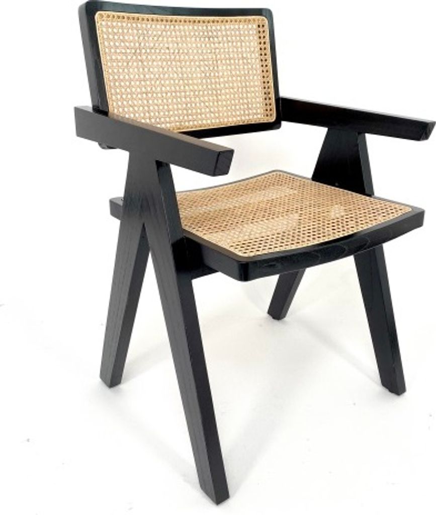 Stuhl Loungestuhl Rattan Teakholz Sitzstuhl gewebt Schwarz 85x56x69cm 303851