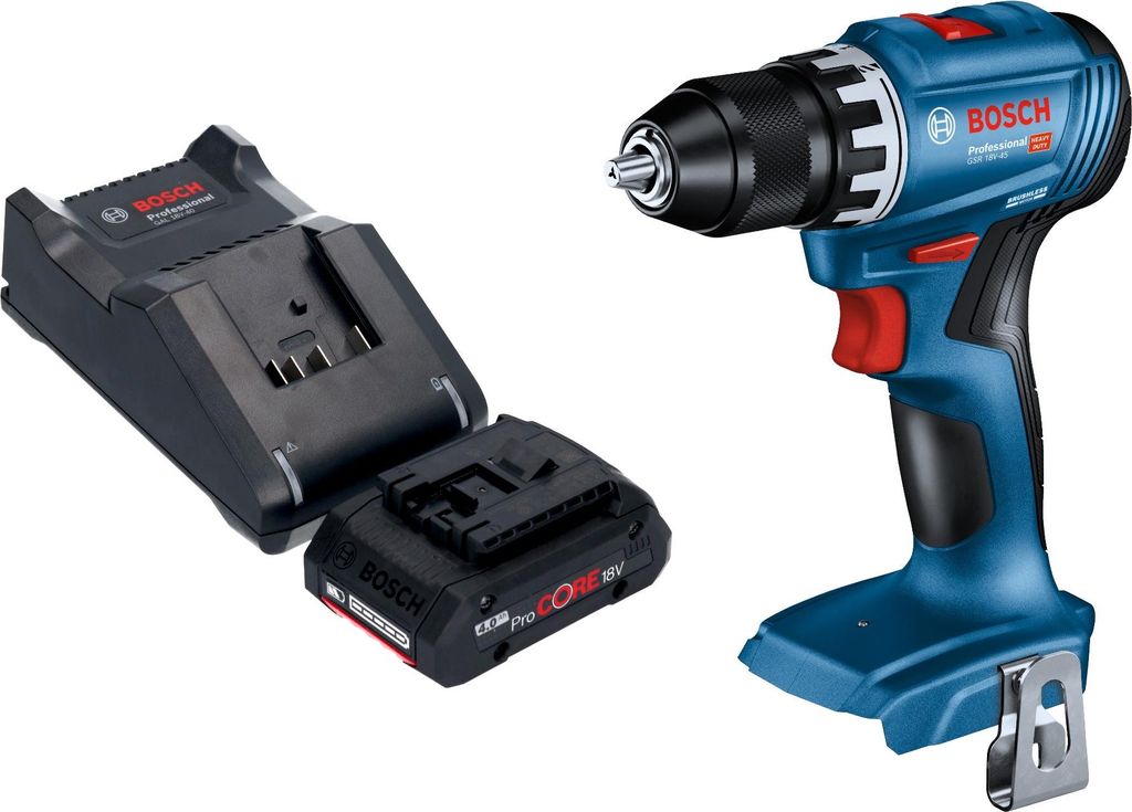 Bosch GSR 18V-45 Professional Akku Bohrschrauber 18 V 45 Nm Brushless + 1x ProCORE Akku 4,0 Ah + Ladegerät