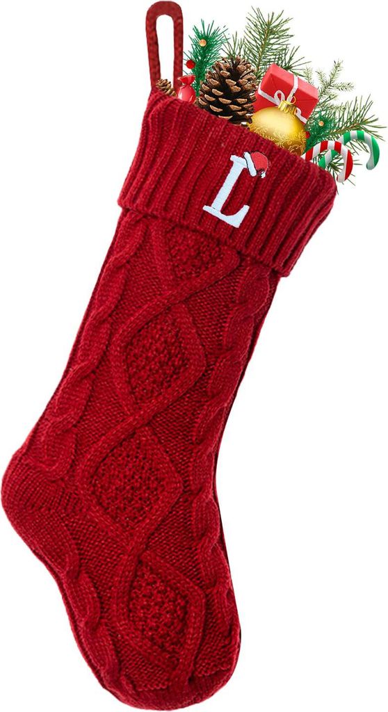 Weihnachtsstrümpfe mit Initialen, 45 cm (18 Zoll), große gestickte Buchstaben, Monogramm, gestrickter Strumpf für die Familie, Weihnachtsbaum- u...