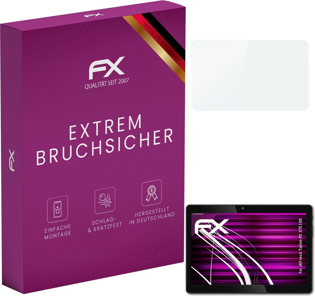 atFoliX FX-Hybrid-Glass Displayfolie kompatibel mit JAY-tech Tablet-PC XTE10D Glasfolie