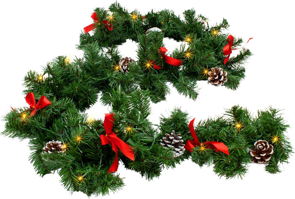 3.12.A13 Weihnachtsgirlande grün mit Zapfen und Schleife - Produktbild 