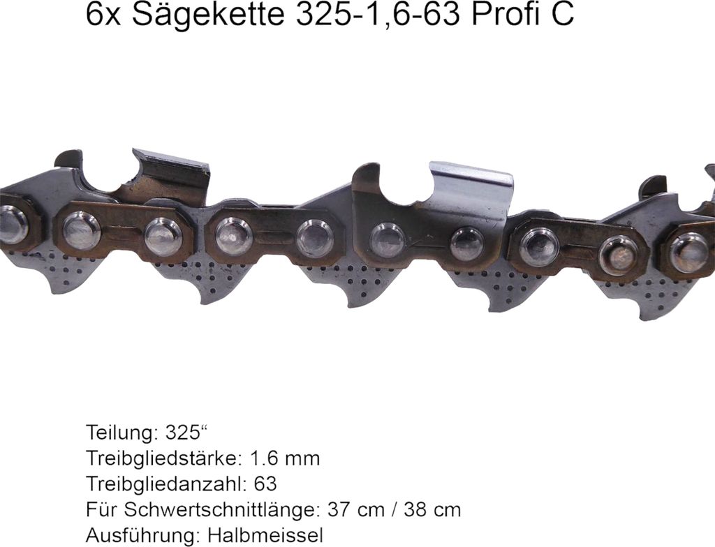 6 Stück Profi C Sägekette 325 1.6 mm 63 TG Ersatzkette