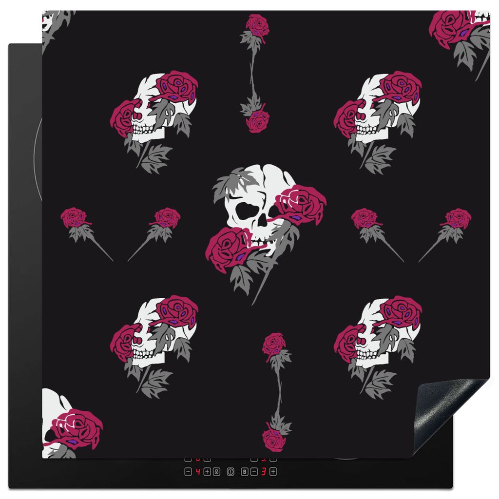 KitchenYeah Herdabdeckplatte Mädchen - Totenkopf - Rosen - Muster - Mädchen - Kinder - Kinder - Mädchen , 78x78cm, Küche Deko, Glaskeramikkoc...