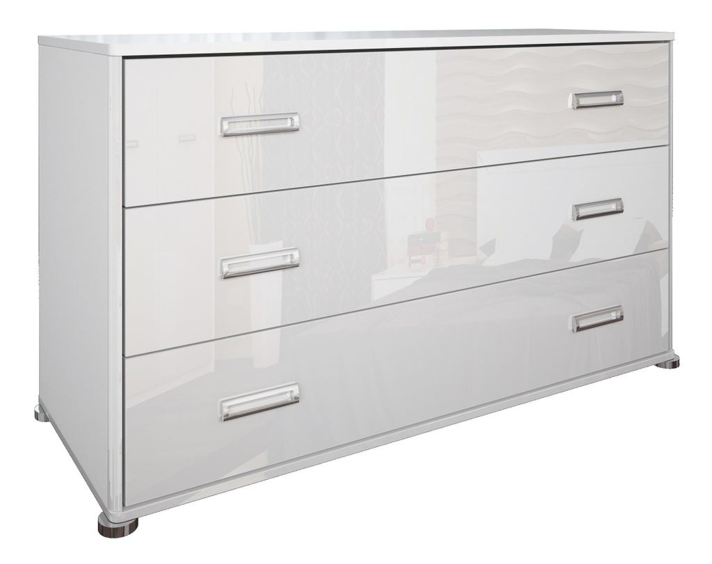 Kommode Weiß Hochglanz – 3 Schubladen – Modern – 130x50x75 cm – Stauraum für Flur Wohnzimmer Schlafzimmer