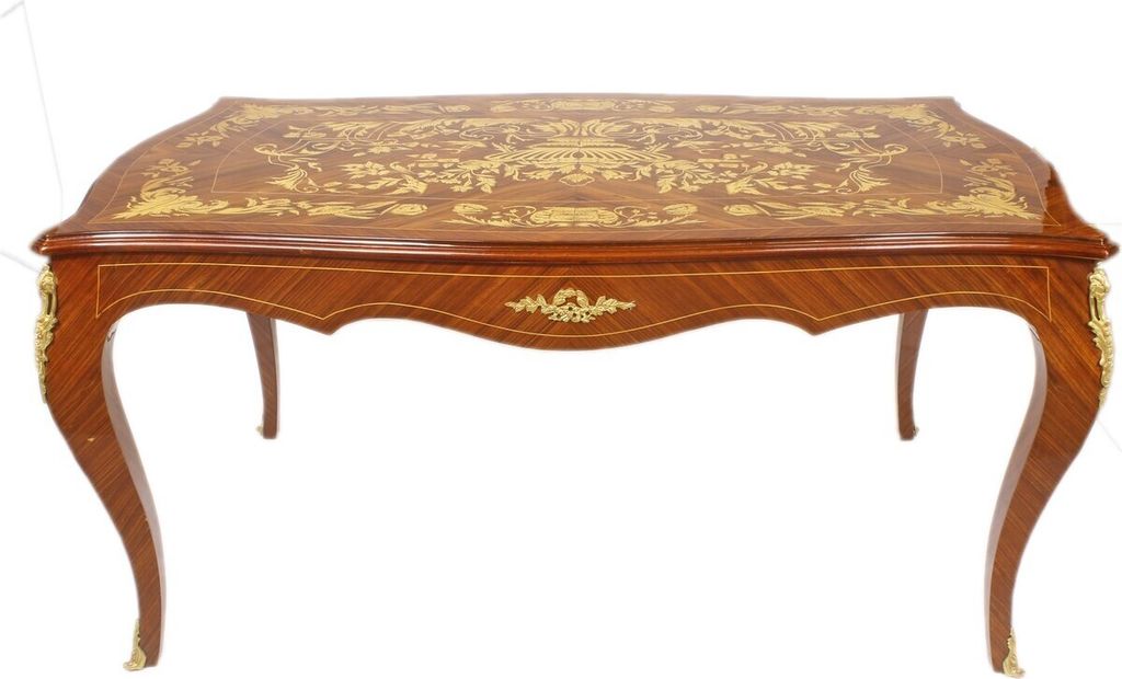 Casa Padrino Luxus Barock Schreibtisch Mahagoni Intarsien / Gold 160 cm - Antik Stil Sekretär Luxus Möbel