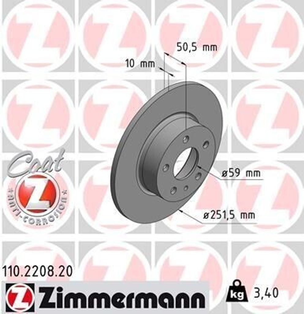 ZIMMERMANN 110.2208.20 - Bremsscheibe für 147 (937), 156 (932), 164