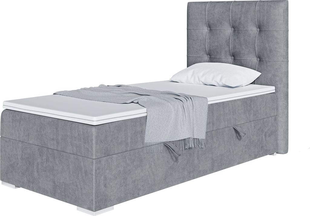 MEBLINI Boxspringbett mit Bettkasten - Gepolstert Einzelbett mit Matratze und Topper - Polsterbett mit Stauraum - Bett mit Kopfteil - Stauraumbett ...
