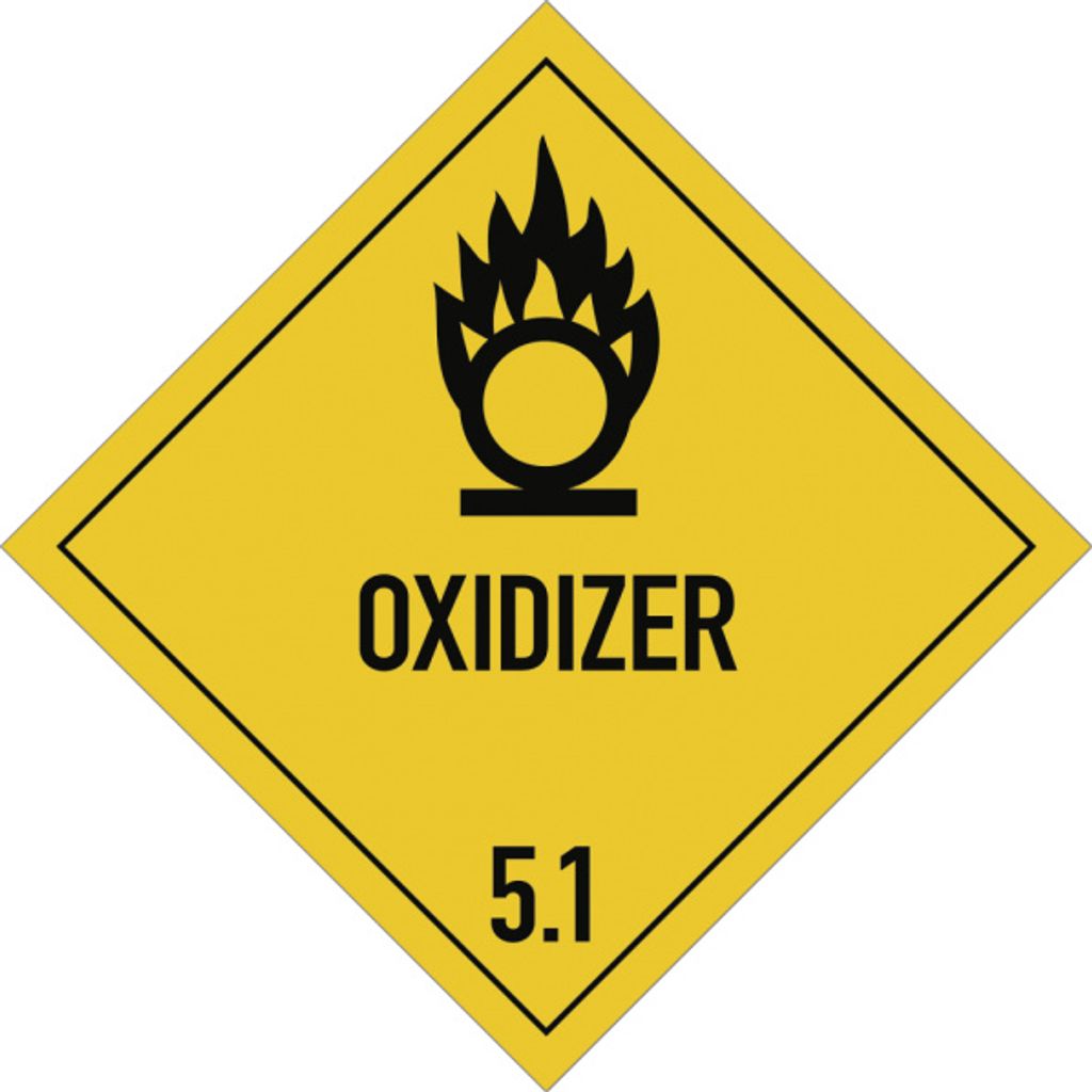 Gefahrzettel Klasse 5.1 Text OXIDIZER, Folie, 100x100 mm