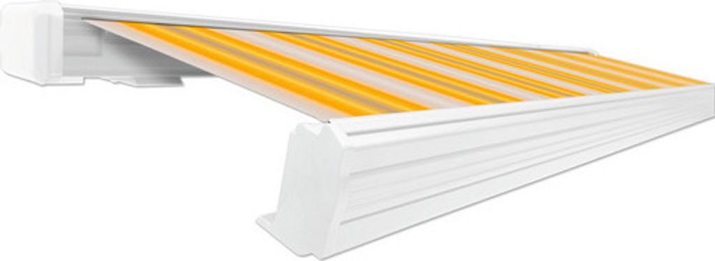 SOLUNA Kassettenmarkise Exquisit 6x3,5 Dessin 30A774 Gestell RAL 9010 reinweiß ink. Motor und Wandschalter links