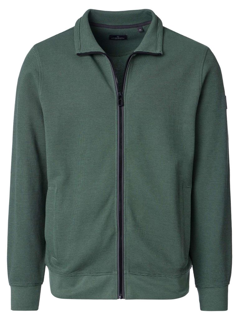 CASAMODA Herren Sweatjacke Stehkragen Zipper Baumwollmix Grün L