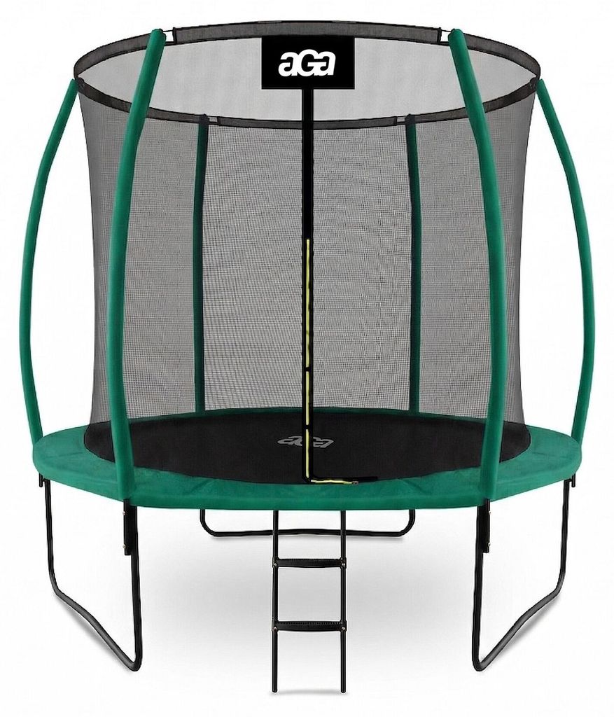 Aga SPORT EXCLUSIVE Trampolin 244 cm 8 ft Dunkelgrün,Kindertrampolin,Gartentrampolin mit Sicherheitsnetz + Schutznetz + Leiter