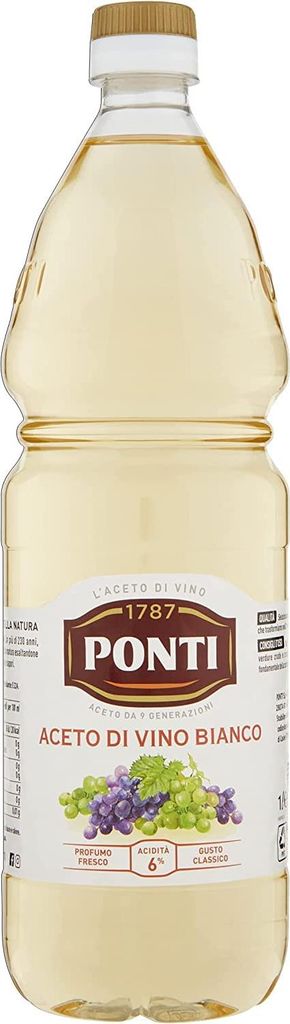 12x 1l Flasche Weißweinessigbrücken, zarte Qualität weißer Essig mit 6% Säure als Salatgewürz, Gemüse, Fleisch und Fisch hervorragend + Ital...