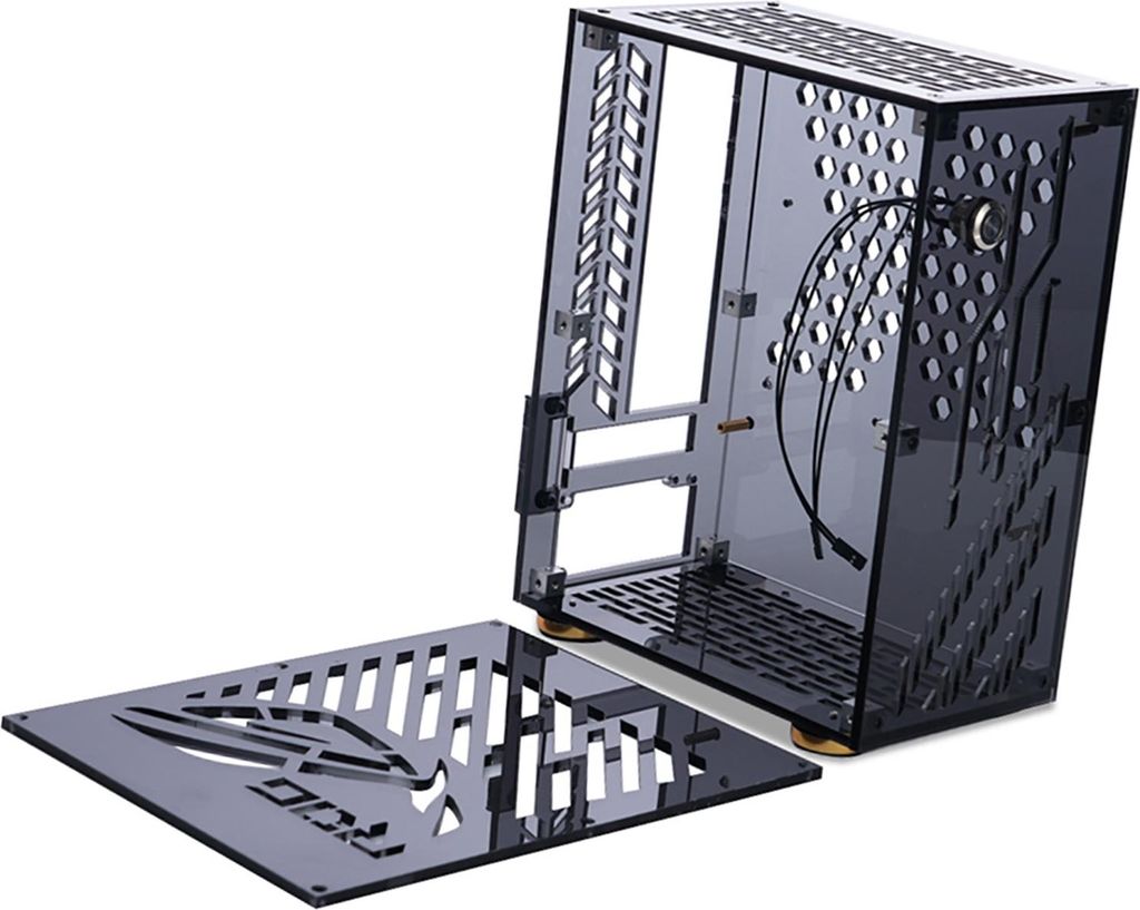 Tragbares kleines Computergehäuse, Plexiglasschale, kompakter PC, Desktop, Mini-ITX-Motherboard, FLEX-Netzteil