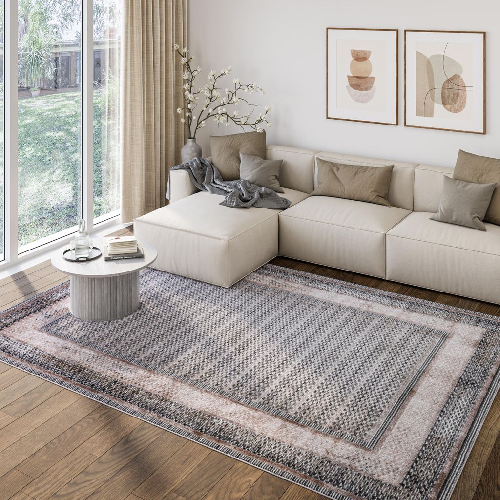 Tapiso Teppich COMO Modern Abstrakt Kurzflor Grau Creme Schwarz 120 x 170 cm