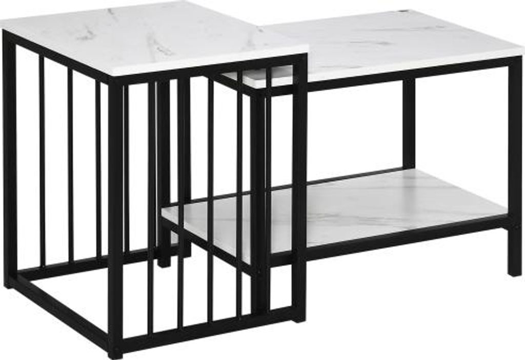 45x40x52 cm Weiss Couchtisch 2er Set Beistelltisch Kaffeetisch Satztisch Sofatisch Modern Mit Marmoroptik Fuer Wohnzimmer Schlafzimmer Stahl