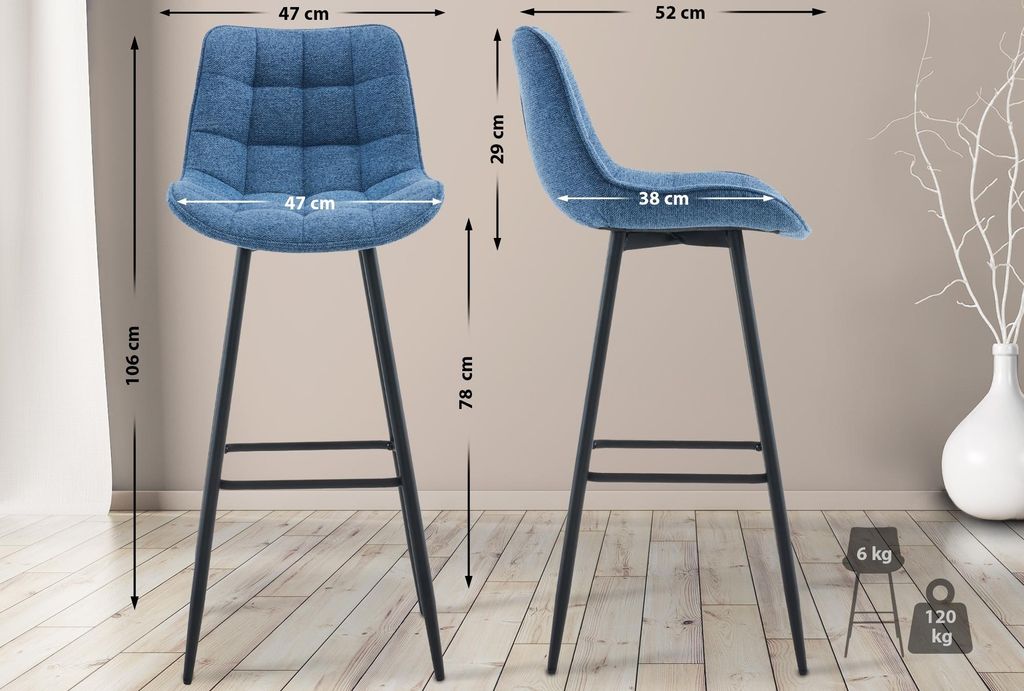 Barhocker HLO-CP250 Stoff blau