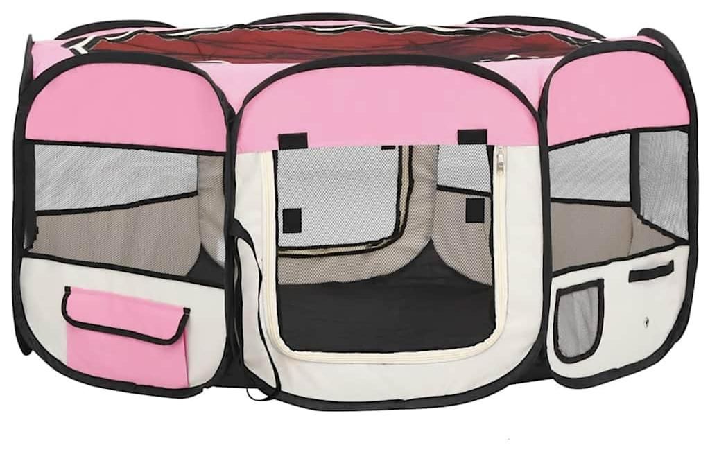 vidaXL Faltbarer Welpenlaufstall mit Tragetasche Rosa 145x145x61 cm