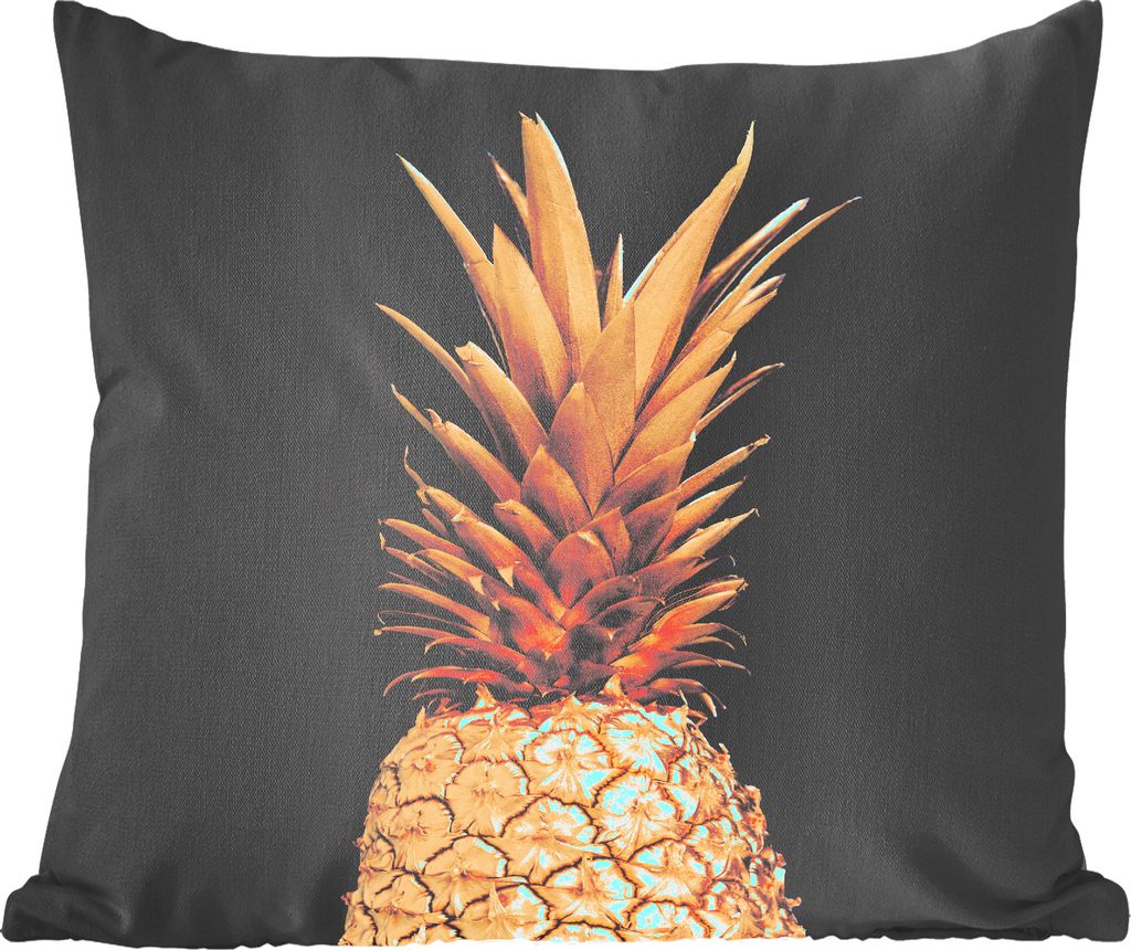 MuchoWow Zierkissen Sofakissen Wohnzimmer Dekokissen 50x50 cm Ananas - Gold - Farbe - Schwarz - Obst - Luxus - Komfort - Sofakissen