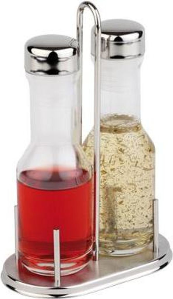 APS 40440 Menage CLASSIC, 14,5 x 8,5 cm, Höhe 23 cm, Set besteht aus: Essig- und Öl-Flasche, Ständer aus Edelstahl