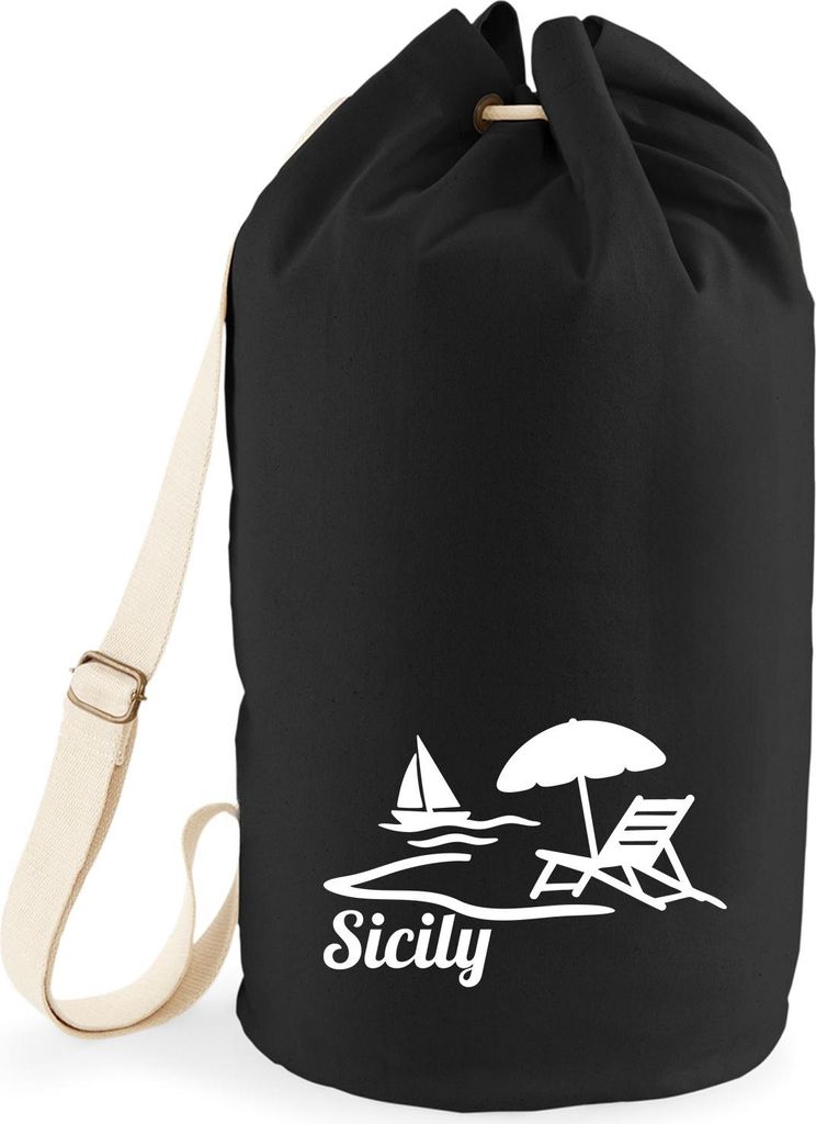 Huuraa Seesack Sicily Italien 20 Liter Black Baumwolle Rucksack Geschenkidee