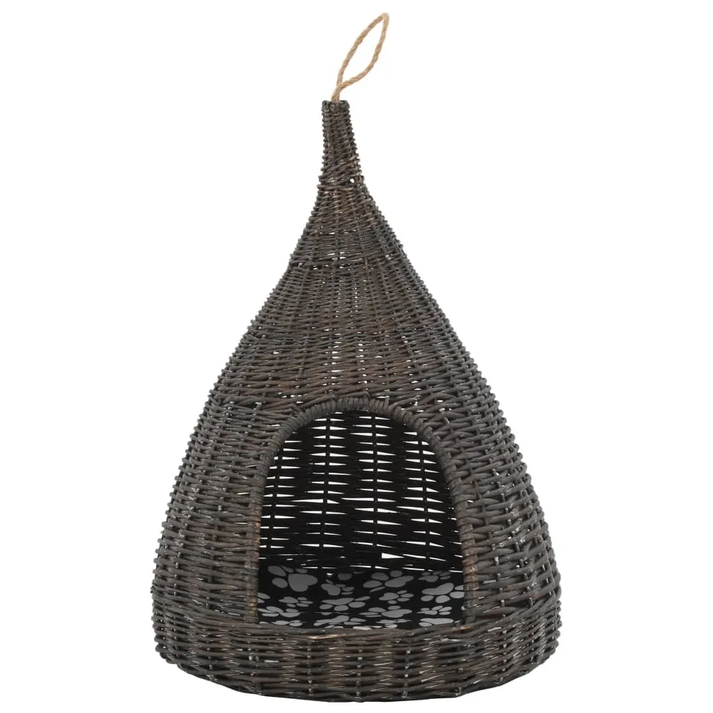 The Living Store Casa per gatti con cuscino grigio 40x60 cm Tipi di vimini naturali