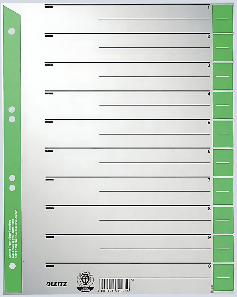 Leitz 1652-00-55 1652 fogli divisori - A4 extra larghi, Immagine del prodotto 